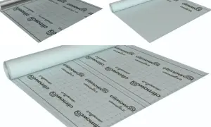 Materiały do ocieplenia stropu: rolki z membraną aluminiową i białą, z nadrukiem marki Climowool.